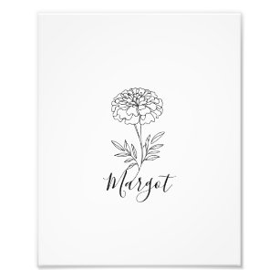 Personalised Name October Marigold Birth Flower Photo Print
