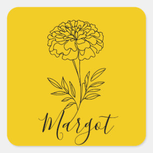 Personalised Name October Marigold Birth Flower Square Sticker