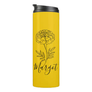 Personalised Name October Marigold Birth Flower Thermal Tumbler