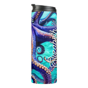 Personalised Name Octopus Blue Ocean Wave Abstract Thermal Tumbler