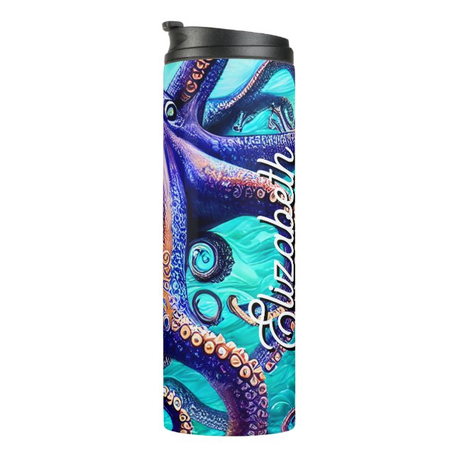 Personalised Name Octopus Blue Ocean Wave Abstract Thermal Tumbler (Rotated Right)