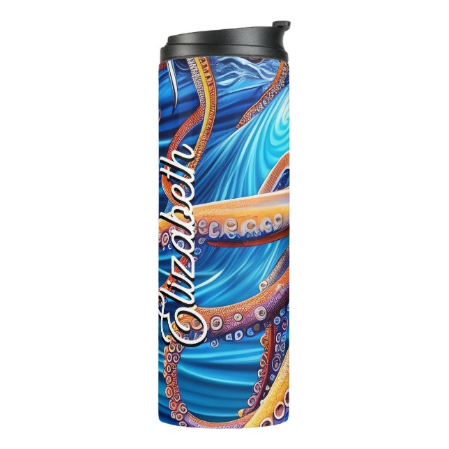 Personalised Name Octopus Blue Ocean Wave Thermal Tumbler (Rotated Left)