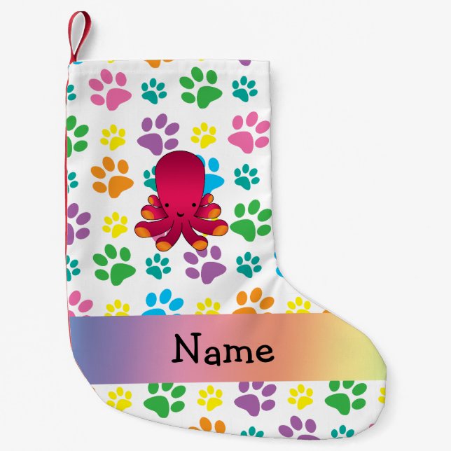 Personalised name octopus rainbow paws small christmas stocking (Front)