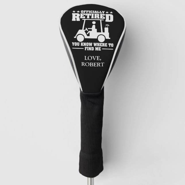Personalised Name Officially Retired Gift Golf Dad Head Cover (Front)
