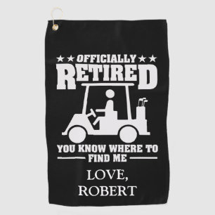 Personalised Name Officially Retired Gift Golf Dad Towel