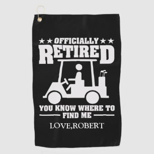 Personalised Name Officially Retired Gift Golf Dad Towel