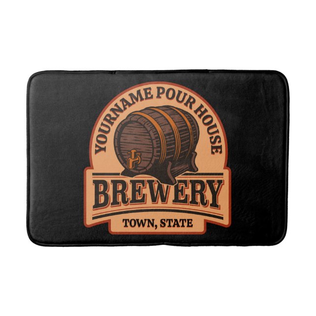 Personalised NAME Old Oak Barrel Beer Keg Brewery Bath Mat (Front)