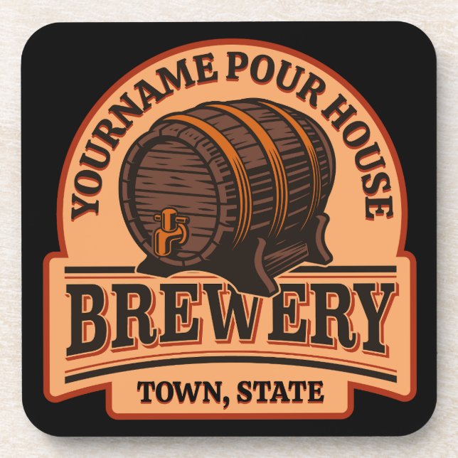 Personalised NAME Old Oak Barrel Beer Keg Brewery Coaster (Front)