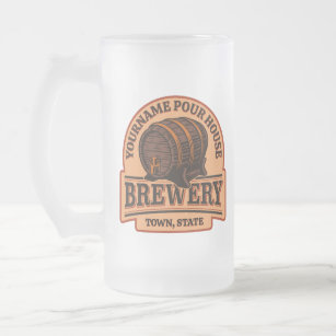 Personalised NAME Old Oak Barrel Beer Keg Brewery  Frosted Glass Beer Mug