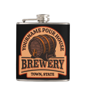 Personalised NAME Old Oak Barrel Beer Keg Brewery Hip Flask