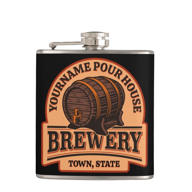 Personalised NAME Old Oak Barrel Beer Keg Brewery  Hip Flask (Front)