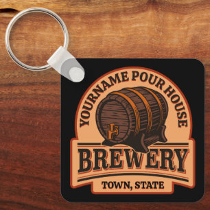 Personalised NAME Old Oak Barrel Beer Keg Brewery  Key Ring