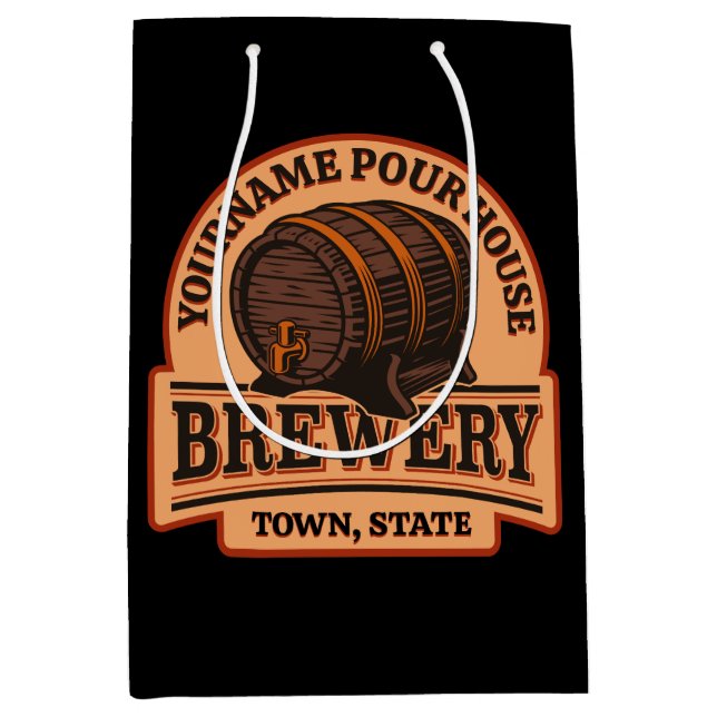 Personalised NAME Old Oak Barrel Beer Keg Brewery  Medium Gift Bag (Front)