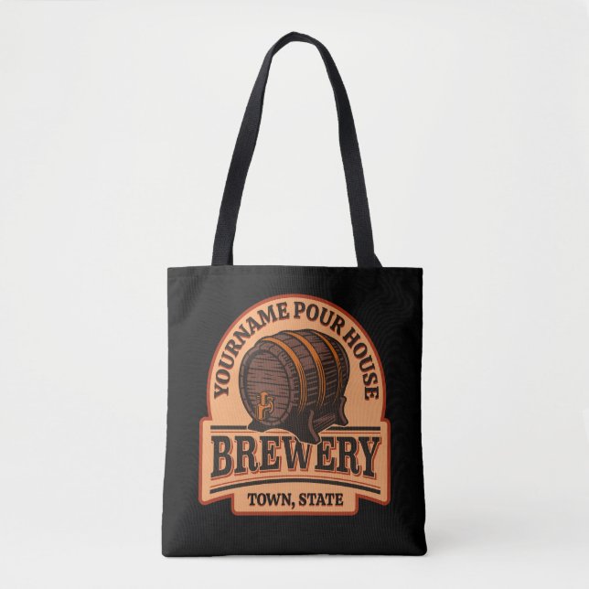 Personalised NAME Old Oak Barrel Beer Keg Brewery Tote Bag (Front)