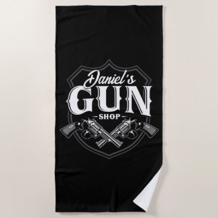 Personalised NAME Old Revolvers Gun Shop Firearms  Beach Towel