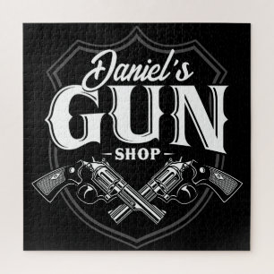 Personalised NAME Old Revolvers Gun Shop Firearms  Jigsaw Puzzle