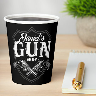 Personalised NAME Old Revolvers Gun Shop Firearms  Paper Cups