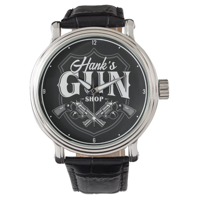 Personalised NAME Old Revolvers Gun Shop Firearms  Watch (Front)