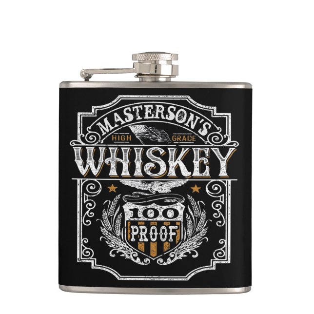 Personalised NAME Old West Whiskey Brewery Bar Hip Flask (Front)