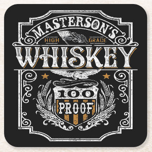Personalised NAME Old West Whiskey Brewery Bar Square Paper Coaster
