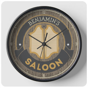 Personalised NAME Old Western Cowboy Saloon Bar Large Clock