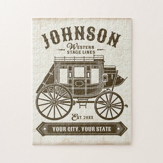 Personalised NAME Old Western Stagecoach Carriage Jigsaw Puzzle (Vertical)