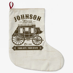 Personalised NAME Old Western Stagecoach Carriage Large Christmas Stocking