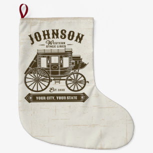 Personalised NAME Old Western Stagecoach Carriage Large Christmas Stocking