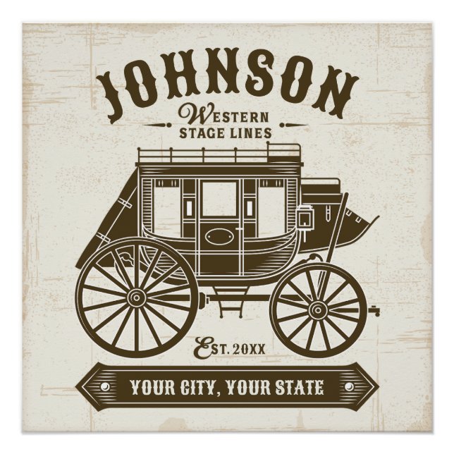 Personalised NAME Old Western Stagecoach Carriage Poster (Front)