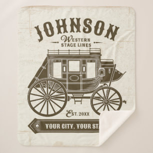 Personalised NAME Old Western Stagecoach Carriage Sherpa Blanket