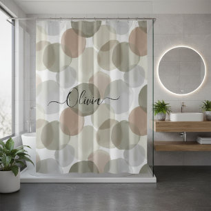 Personalised Name Olive Green & Grey Watercolor Shower Curtain