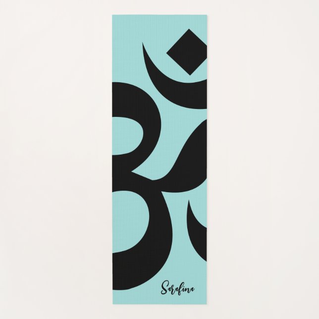 Personalised Name & Om Symbol Blue Green  Yoga Mat (Front)