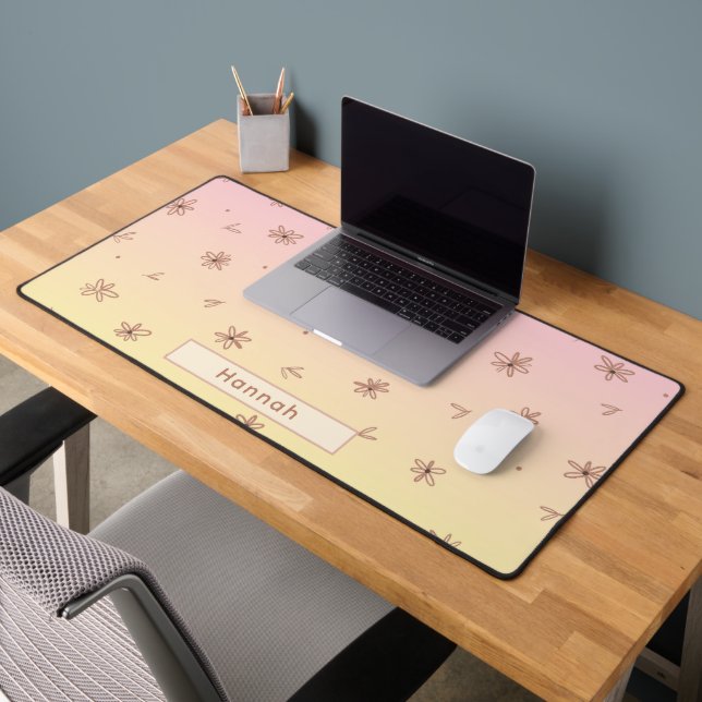 Personalised Name Ombre Pink Yellow Floral Cute  Desk Mat (Office 2)