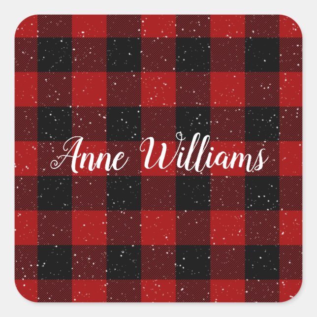 personalised name on buffalo plaid square sticker (Front)