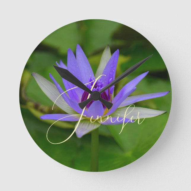 Personalised Name on Lovely Water Lily Wall Clock (Front)