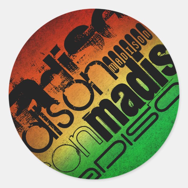 Personalised Name on Neon Orange Yellow & Green Classic Round Sticker (Front)