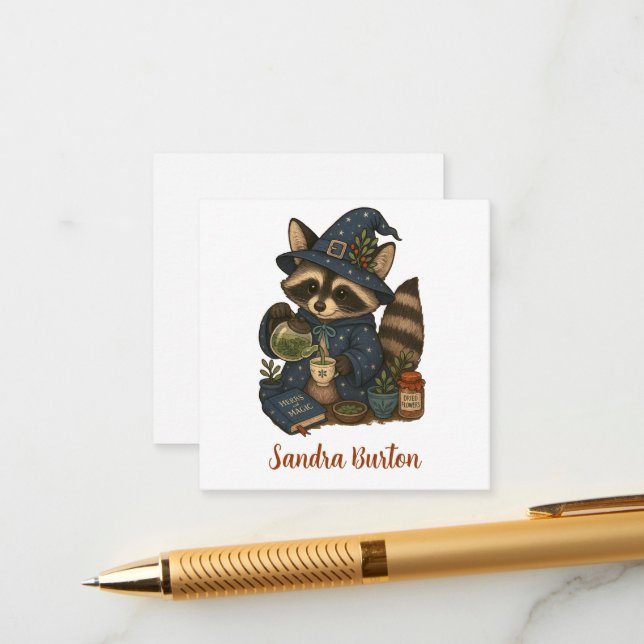 Personalised Name or Text with Racoon Herbal Tea  Enclosure Card (Front/Back In Situ)