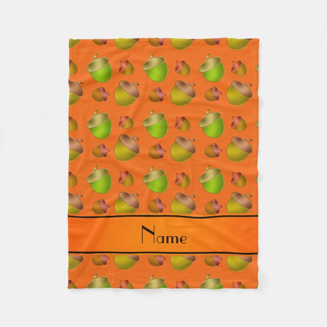 Personalised name orange acorns fleece blanket (Front)