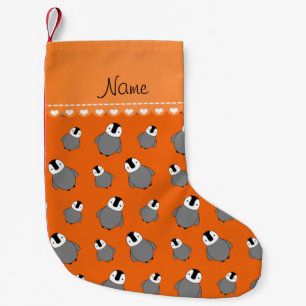 Personalised name orange baby penguins small christmas stocking