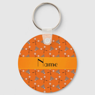 Personalised name orange badminton pattern key ring