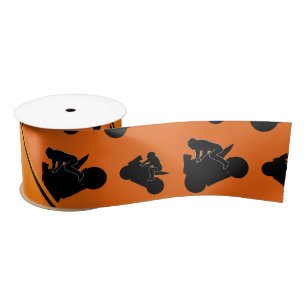Personalised name orange black motorcycle racing satin ribbon