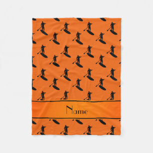 Personalised name orange black paddleboarding fleece blanket