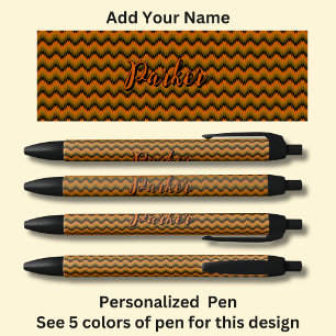 Personalised Name, Orange Brown Chevron Zig Zag  Black Ink Pen