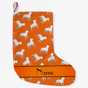 Personalised name orange bull terrier dogs small christmas stocking