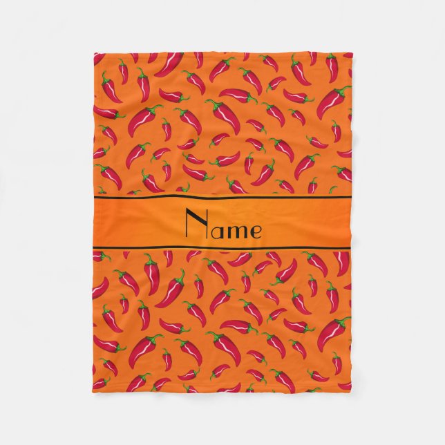 Personalised name orange chilli pepper fleece blanket (Front)