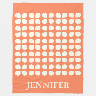 Personalised Name Orange Cream Retro Geometric Fleece Blanket