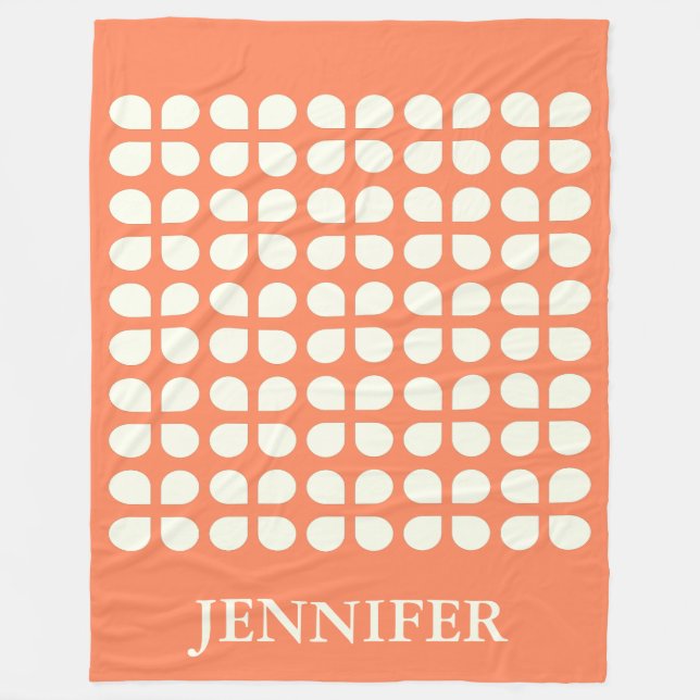 Personalised Name Orange Cream Retro Geometric Fleece Blanket (Front)