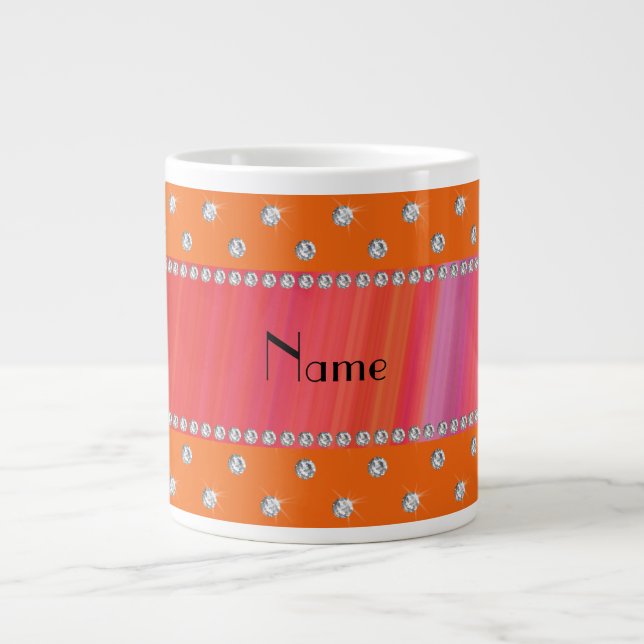 Personalised name orange diamonds large coffee mug (Front)