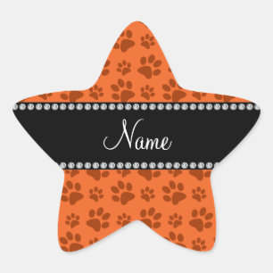 Personalised name orange dog paw print star sticker