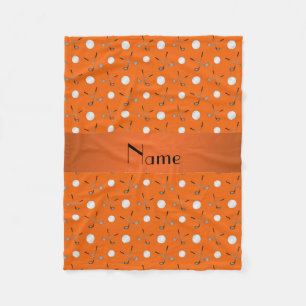 Personalised name orange golf balls fleece blanket